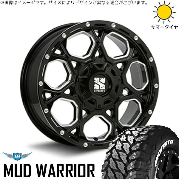 モンスタタイヤ マッドウォーリアー (MUD WARRIOR) 215/70R16 ＋ エクストリームJ XJ06 グロスブラックミルド 16インチ 7J +42 5H114.3P サマー・ホイール4本セット。1枚目。