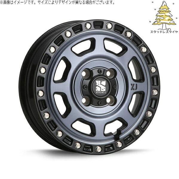 輸入スタッドレスタイヤ（銘柄指定不可） 185/70R14 ＋ エクストリームJ XJ07 グロスブラックミルド/インディゴ 14インチ 5J +42 4H114.3P ホイール4本セット。1枚目。