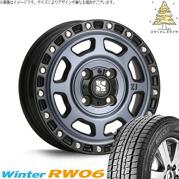 ハンコック ウィンター RW06 185R14 ＋ エクストリームJ XJ07 グロスブラックミルド/インディゴ 14インチ 5J +42 4H114.3P スタッドレス・ホイール4本セット。1枚目。