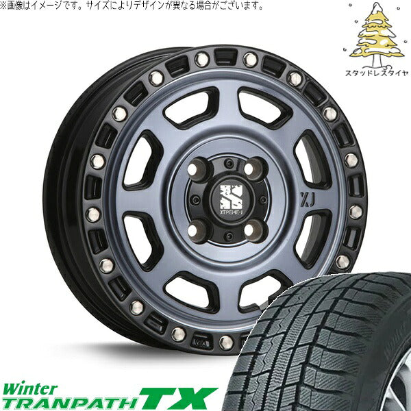 トーヨータイヤ ウィンタートランパス TX 165/65R14 ＋ エクストリームJ XJ07 グロスブラックミルド/インディゴ 14インチ 4.5J +43 4H100P スタッドレス・ホイール4本セット。1枚目。