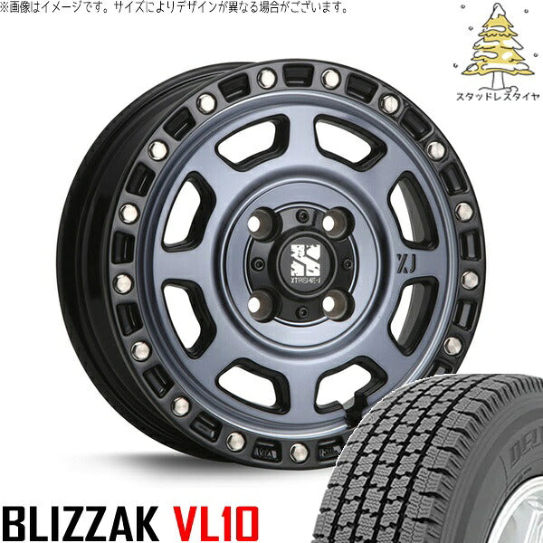 ブリヂストン ブリザック VL10 (BLIZZAK VL10) 155/80R14 ＋ エクストリームJ XJ07 グロスブラックミルド/インディゴ 14インチ 5J +30 4H100P スタッドレス・ホイール4本セット。1枚目。