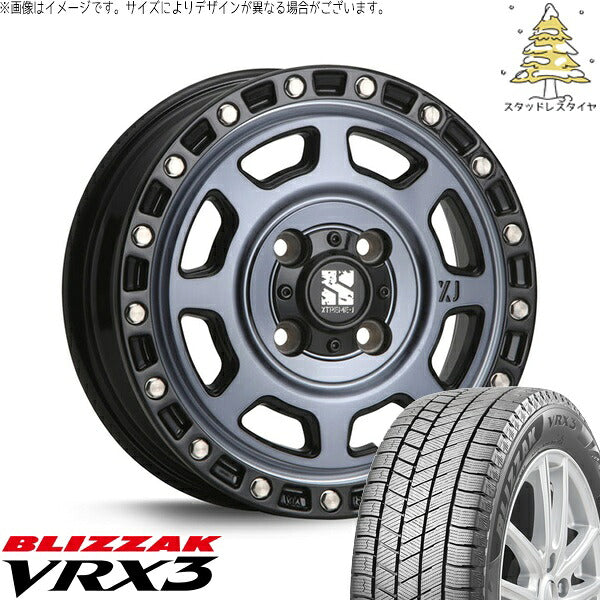 ブリヂストン ブリザック VRX3 165/65R14 ＋ エクストリームJ XJ07 グロスブラックミルド/インディゴ 14インチ 5J +30 4H100P スタッドレス・ホイール4本セット。1枚目。