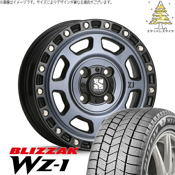 ブリヂストン ブリザック WZ-1 165/65R15 ＋ エクストリームJ XJ07 グロスブラックミルド/インディゴ 15インチ 4.5J +43 4H100P スタッドレス・ホイール4本セット。1枚目。