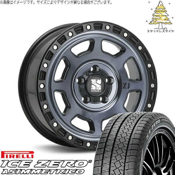 ピレリ アイスゼロアシンメトリコ (ICEZERO ASIMMETRICO) 215/65R16 ＋ エクストリームJ XJ07 グロスブラックミルド/インディゴ 16インチ 7.0J +35 5H114.3P スタッドレス・ホイール4本セット。1枚目。