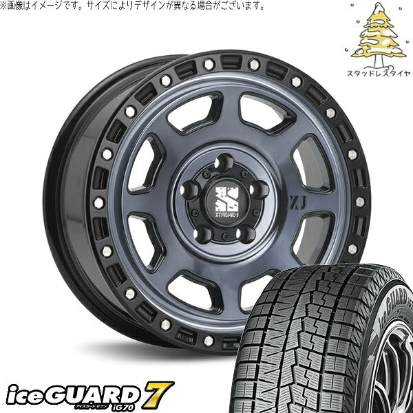 ヨコハマタイヤ アイスガードセブン IG70 215/65R16 ＋ エクストリームJ XJ07 グロスブラックミルド/インディゴ 16インチ 7J +35 5H114.3P スタッドレス・ホイール4本セット。1枚目。