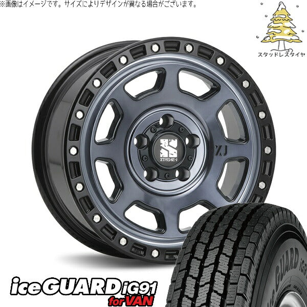 ヨコハマタイヤ アイスガード91 (iceGUARD91 IG91) 225/75R16 ＋ エクストリームJ XJ07 グロスブラックミルド/インディゴ 16インチ 7.0J +35 5H114.3P スタッドレス・ホイール4本セット。1枚目。