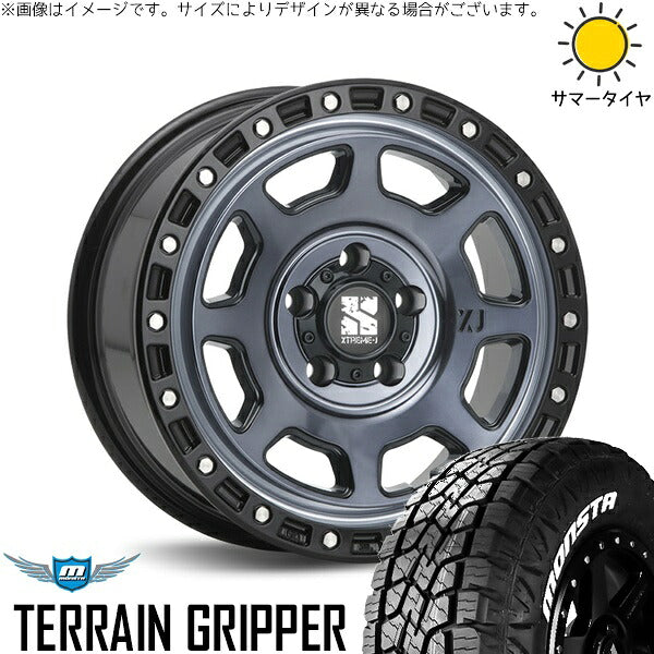 モンスタタイヤ テレーングリッパー (TERRAIN GRIPPER) 215/70R16 ＋ エクストリームJ XJ07 グロスブラックミルド/インディゴ 16インチ 7J +35 5H114.3P サマー・ホイール4本セット。1枚目。