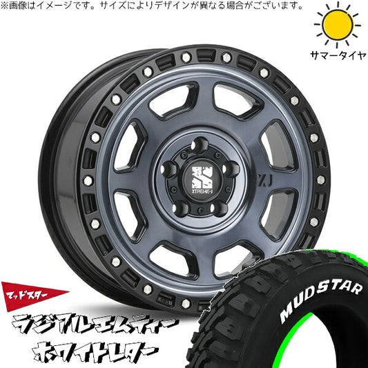 マッドスター ラジアル M/T (RADIAL M/T) 215/70R16 ＋ エクストリームJ XJ07 グロスブラックミルド/インディゴ 16インチ 7J +35 5H114.3P サマー・ホイール4本セット。1枚目。