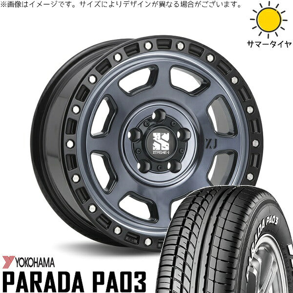 ヨコハマタイヤ パラダ PA03 215/65R16 ＋ エクストリームJ XJ07 グロスブラックミルド/インディゴ 16インチ 7J +35 5H114.3P サマー・ホイール4本セット。1枚目。