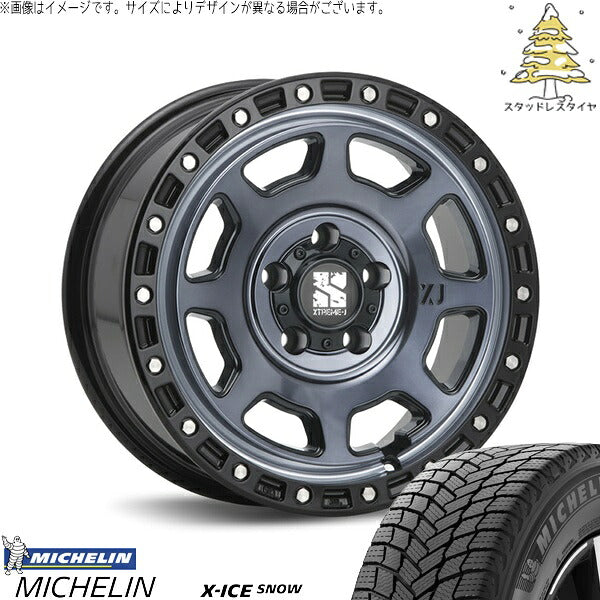 ミシュラン エックスアイス スノー (X-ICE SNOW) 215/70R16 ＋ エクストリームJ XJ07 グロスブラックミルド/インディゴ 16インチ 7.0J +35 5H114.3P スタッドレス・ホイール4本セット。1枚目。