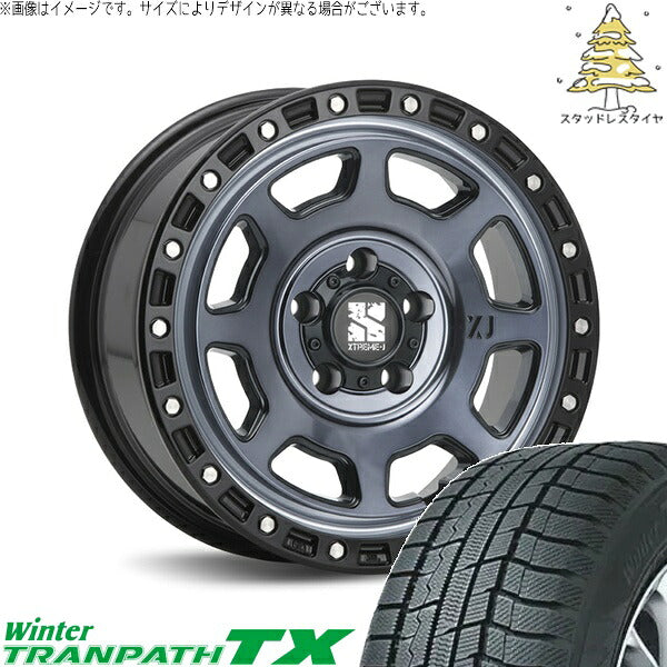 トーヨータイヤ ウィンタートランパス TX 205/65R16 ＋ エクストリームJ XJ07 グロスブラックミルド/インディゴ 16インチ 7J +35 5H114.3P スタッドレス・ホイール4本セット。1枚目。