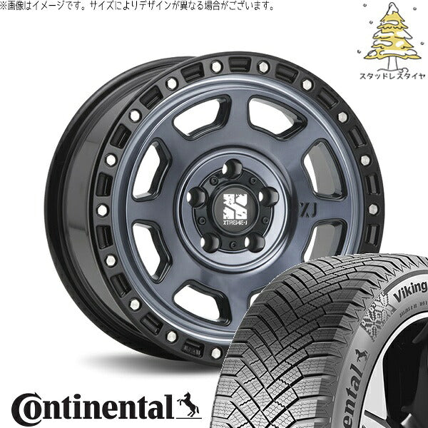 コンチネンタル バイキングコンタクト8 265/70R17 ＋ エクストリームJ XJ07 グロスブラックミルド/インディゴ 17インチ 8J +38 5H127P スタッドレス・ホイール4本セット。1枚目。