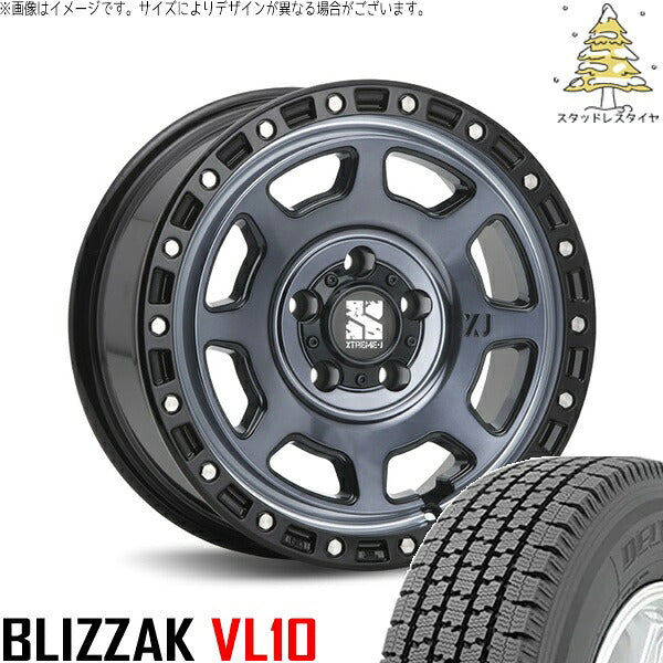 ブリヂストン ブリザック VL10 (BLIZZAK VL10) 165/80R14 ＋ エクストリームJ XJ07 グロスブラックミルド/インディゴ 14インチ 5J +48 5H114.3P スタッドレス・ホイール4本セット。1枚目。