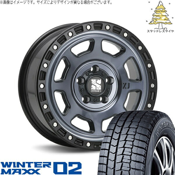 ダンロップ ウィンターマックス02 (WINTERMAXX02 WM02) 215/60R16 ＋ エクストリームJ XJ07 グロスブラックミルド/インディゴ 16インチ 7.0J +35 5H114.3P スタッドレス・ホイール4本セット。1枚目。