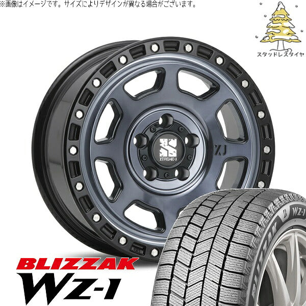 ブリヂストン ブリザック WZ-1 (BLIZZAK WZ-1) 215/65R16 ＋ エクストリームJ XJ07 グロスブラックミルド/インディゴ 16インチ 7.0J +35 5H114.3P スタッドレス・ホイール4本セット。1枚目。