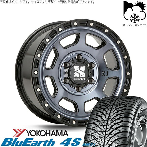 ヨコハマタイヤ ブルーアース4S AW21 215/65R16 ＋ エクストリームJ XJ07 グロスブラックミルド/インディゴ 16インチ 6.5J +38 6H139.7P オールシーズン・ホイール4本セット。1枚目。