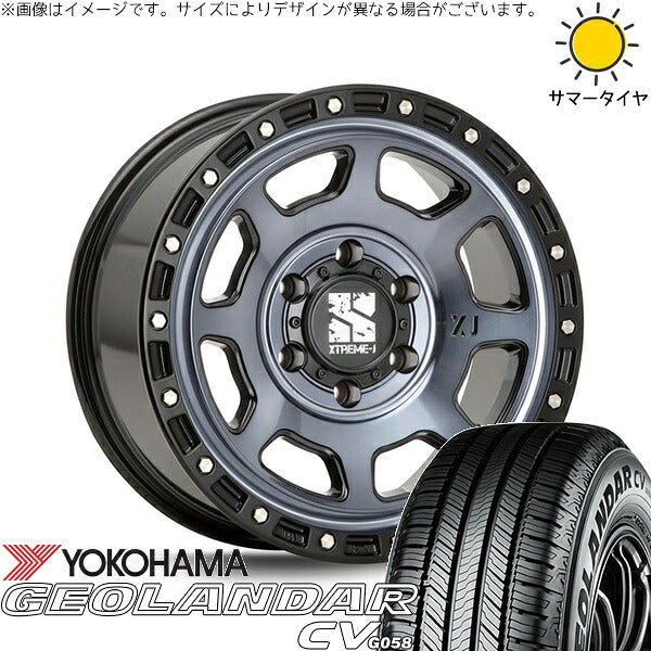 ヨコハマタイヤ ジオランダーCV G058 215/70R16 ＋ エクストリームJ XJ07 グロスブラックミルド/インディゴ 16インチ 6.5J +38 6H139.7P サマー・ホイール4本セット。1枚目。