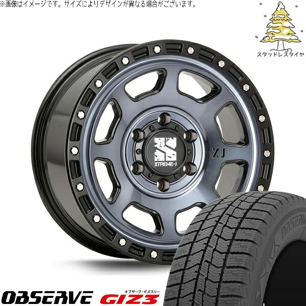 トーヨータイヤ オブザーブ GIZ3 215/65R16 ＋ エクストリームJ XJ07 グロスブラックミルド/インディゴ 16インチ 6.5J +38 6H139.7P スタッドレス・ホイール4本セット。1枚目。
