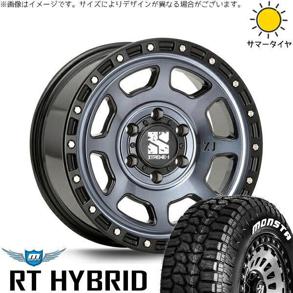 モンスタタイヤ RT ハイブリッド 215/65R16 ＋ エクストリームJ XJ07 グロスブラックミルド/インディゴ 16インチ 6.5J +38 6H139.7P サマー・ホイール4本セット。1枚目。