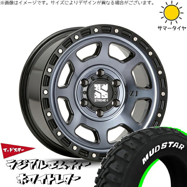 マッドスター ラジアルMT 215/65R16 ＋ エクストリームJ XJ07 グロスブラックミルド/インディゴ 16インチ 6.5J +38 6H139.7P サマー・ホイール4本セット。1枚目。