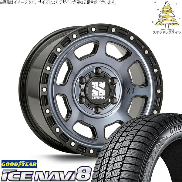 グッドイヤー アイスナビ8 215/65R16 ＋ エクストリームJ XJ07 グロスブラックミルド/インディゴ 16インチ 6.5J +38 6H139.7P スタッドレス・ホイール4本セット。1枚目。