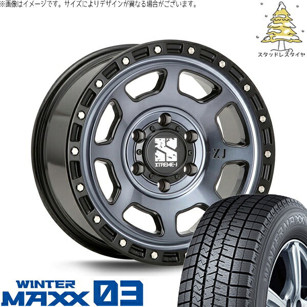 ダンロップ ウィンターマックス03 215/65R16 ＋ エクストリームJ XJ07 グロスブラックミルド/インディゴ 16インチ 6.5J +38 6H139.7P スタッドレス・ホイール4本セット。1枚目。