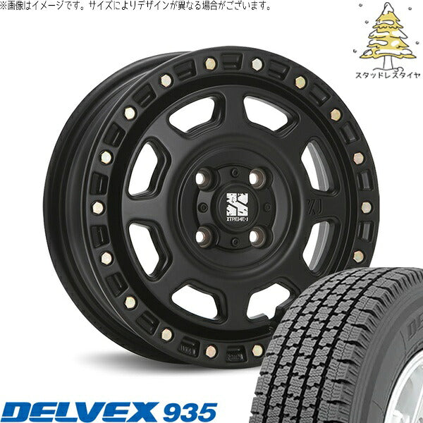 トーヨータイヤ デルベックス 935 155/80R14 ＋ エクストリームJ XJ07 サテンブラック 14インチ 5J +30 4H100P スタッドレス・ホイール4本セット。1枚目。