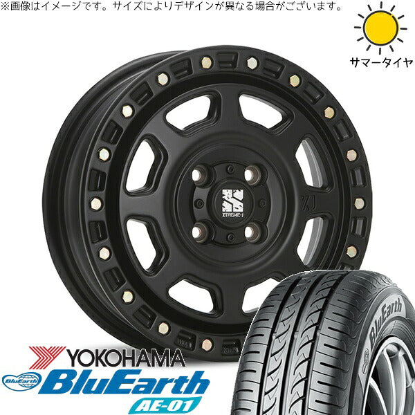 ヨコハマタイヤ ブルーアース AE01 155/70R13 ＋ エクストリームJ XJ07 サテンブラック 13インチ 4.00B +43 4H100P サマー・ホイール4本セット。1枚目。