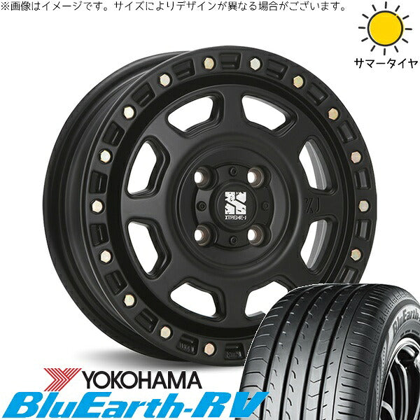 ヨコハマタイヤ ブルーアース RV03 155/65R14 ＋ エクストリームJ XJ07 サテンブラック 14インチ 4.5J +43 4H100P サマー・ホイール4本セット。1枚目。