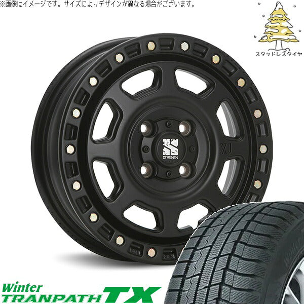 トーヨータイヤ ウィンタートランパス TX 165/65R14 ＋ エクストリームJ XJ07 サテンブラック 14インチ 5J +30 4H100P スタッドレス・ホイール4本セット。1枚目。