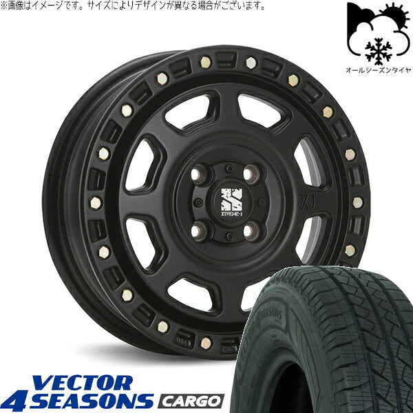 グッドイヤー ベクター4シーズンズ カーゴ 155/80R14 ＋ エクストリームJ XJ07 サテンブラック 14インチ 5J +30 4H100P オールシーズン・ホイール4本セット。1枚目。