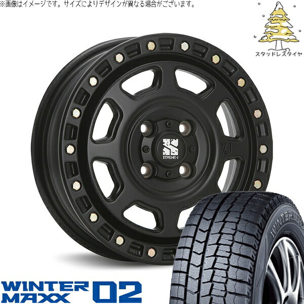 ダンロップ ウィンターマックス02 155/70R13 ＋ エクストリームJ XJ07 サテンブラック 13インチ 4.00B +43 4H100P スタッドレス・ホイール4本セット。1枚目。