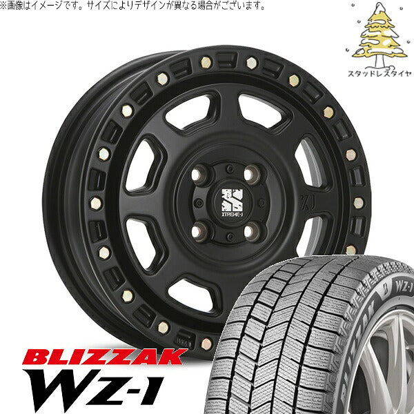 ブリヂストン ブリザック WZ-1 155/65R14 ＋ エクストリームJ XJ07 サテンブラック 14インチ 4.5J +43 4H100P スタッドレス・ホイール4本セット。1枚目。