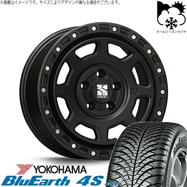 ヨコハマタイヤ ブルーアース4S AW21 215/65R16 ＋ エクストリームJ XJ07 サテンブラック 16インチ 7J +35 5H114.3P オールシーズン・ホイール4本セット。1枚目。