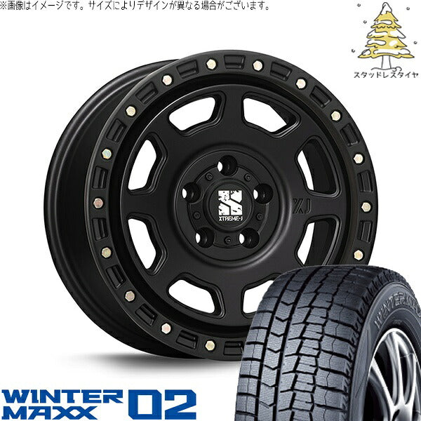 ダンロップ ウィンターマックス02 195/65R16 ＋ エクストリームJ XJ07 サテンブラック 16インチ 7J +35 5H114.3P スタッドレス・ホイール4本セット。1枚目。