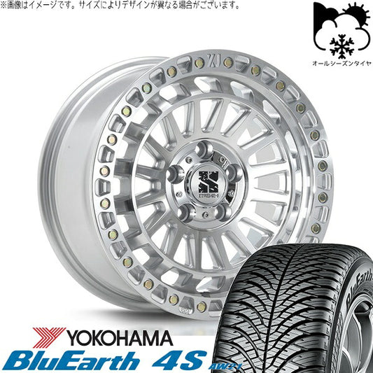 ヨコハマタイヤ ブルーアース4S AW21 225/45R17 ＋ XTREME-J XJ08 グロスマシンド 17インチ 7.5J +42 5H114.3P オールシーズン・ホイール4本セット。1枚目。