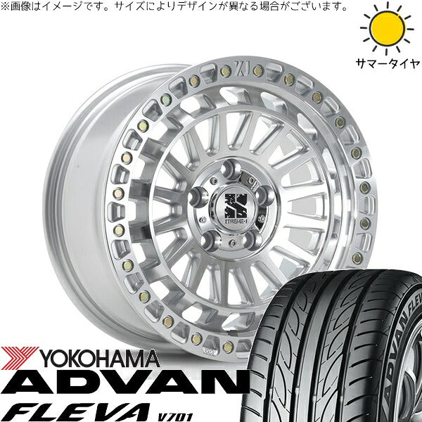 ヨコハマタイヤ アドバン フレバ V701 215/45R17 ＋ XTREME-J XJ08 グロスマシンド 17インチ 7.5J +42 5H114.3P サマー・ホイール4本セット。1枚目。