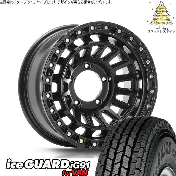 ヨコハマタイヤ アイスガード91 (iceGUARD91 IG91) 225/75R16 ＋ エクストリームJ XJ08 サテンブラック 16インチ 5.5J +20 5H139.7P スタッドレス・ホイール4本セット。1枚目。