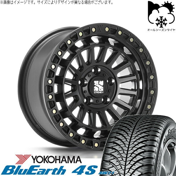 ヨコハマタイヤ ブルーアース4S AW21 225/45R17 ＋ XTREME-J XJ08 サテンブラック 17インチ 7.5J +42 5H114.3P オールシーズン・ホイール4本セット。1枚目。