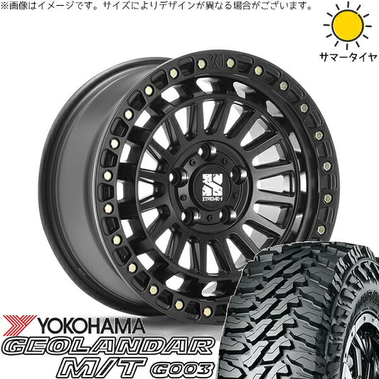 ヨコハマタイヤ ジオランダー M/T G003 (GEOLANDAR M/T G003) 225/75R16 ＋ エクストリームJ XJ08 サテンブラック 16インチ 7J +35 5H114.3P サマー・ホイール4本セット。1枚目。