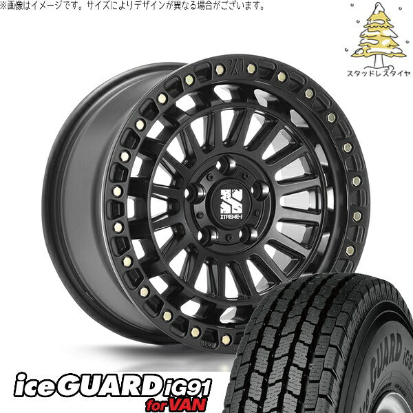 ヨコハマタイヤ アイスガード91 IG91 225/75R16 ＋ XTREME-J XJ08 サテンブラック 16インチ 7J +35 5H114.3P スタッドレス・ホイール4本セット。1枚目。