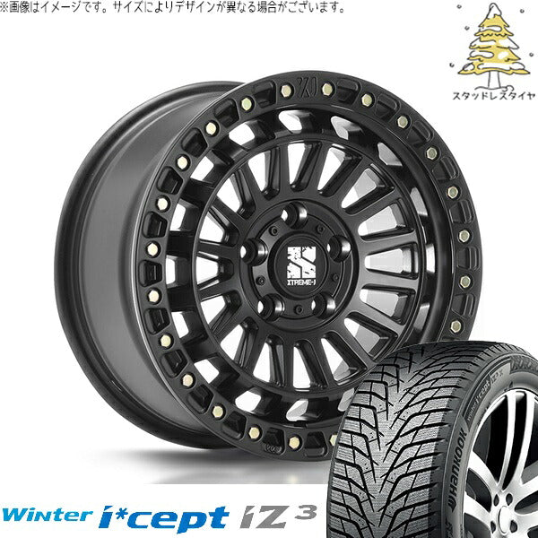 ハンコック ウィンターアイセプト IZ3X W636A (Winter i*cept iZ3X W636A) 225/55R18 ＋ エクストリームJ XJ08 サテンブラック 18インチ 8J +40 5H114.3P スタッドレス・ホイール4本セット。1枚目。