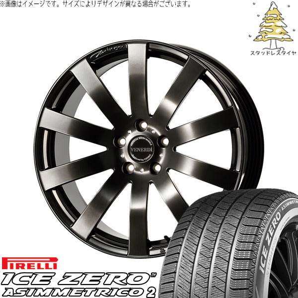 ピレリ アイスゼロアシンメトリコ2 245/45R19 ＋ ヴェネルディ ツィンガー ハイパーブラック 19インチ 8J +38 5H114.3P スタッドレス・ホイール4本セット。1枚目。