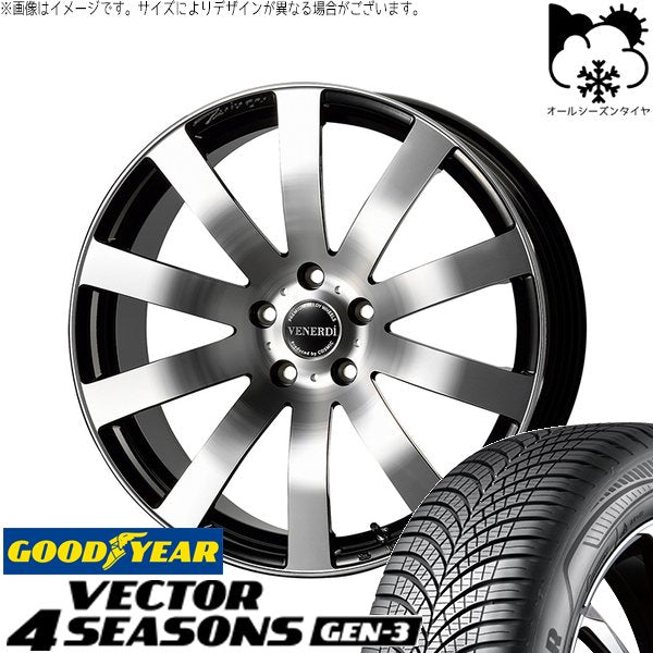 グッドイヤー ベクター4シーズンズ GEN-3 225/55R19 ＋ ヴェネルディ ツィンガー ミラーカット/ブラックメタリック 19インチ 8J +38 5H114.3P オールシーズン・ホイール4本セット。1枚目。