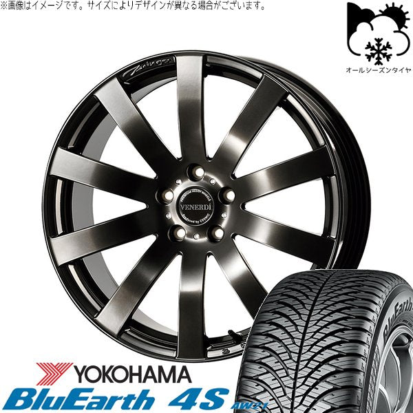 ヨコハマタイヤ ブルーアース4S AW21 235/55R18 ＋ ヴェネルディ ツィンガー ハイパーブラック 18インチ 7.5J +38 5H114.3P オールシーズン・ホイール4本セット。1枚目。